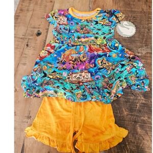 Sugar Swan Magic School Bus Bamboo Short Set Tunic Ruffle Shorts 3T New
